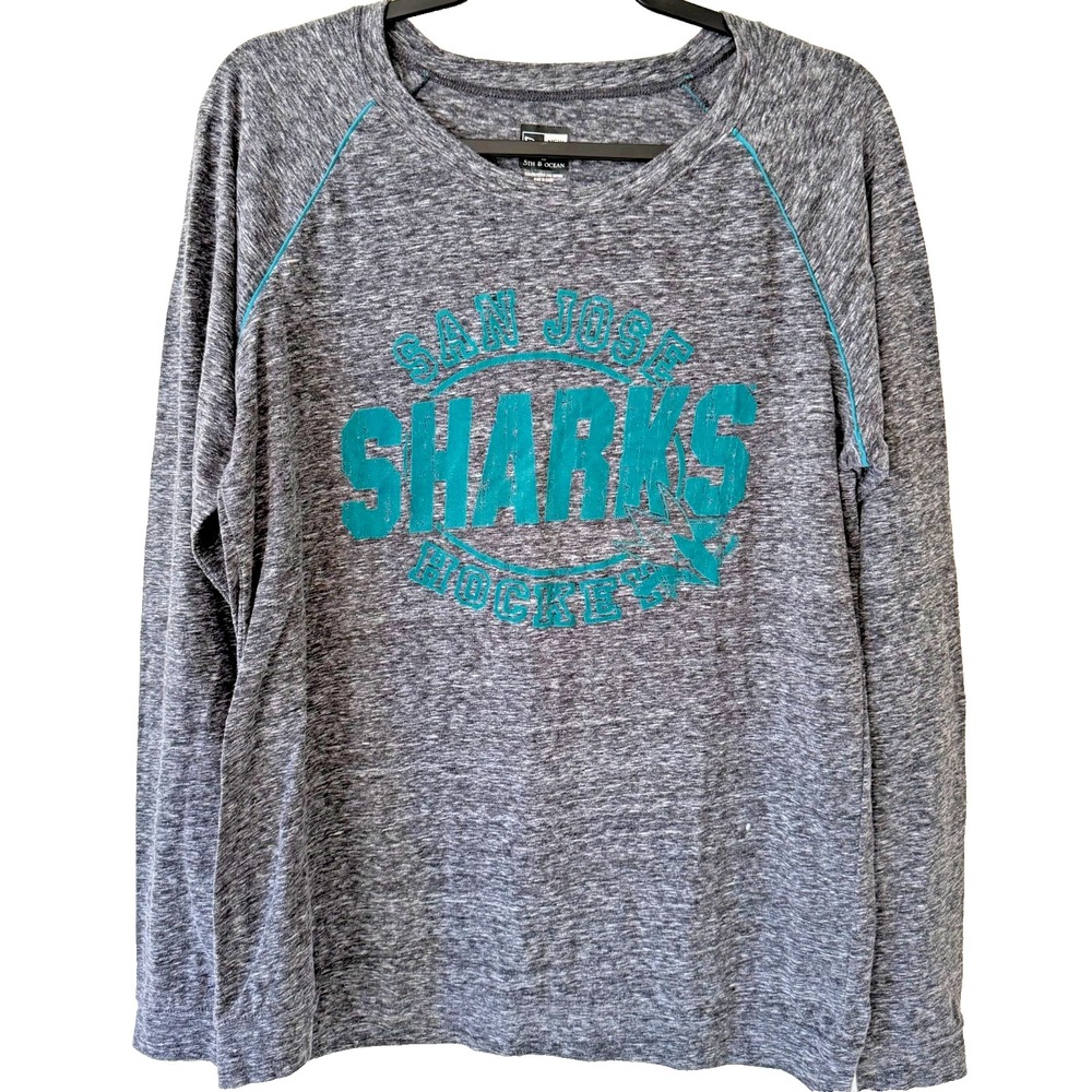 New Era San Jose Sharks Long Sleeve Shirt Womens L Gray NHL Hockey Raglan Tee